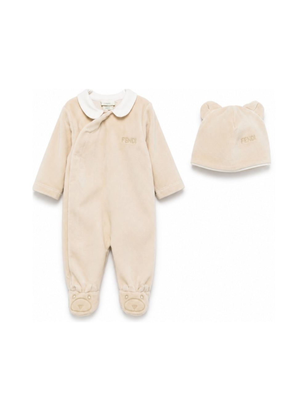 Set tutina e cappellino per neonati Fendi Kids beige con effetto velluto BUK166 AQU6 F19J5 FENDI KIDS