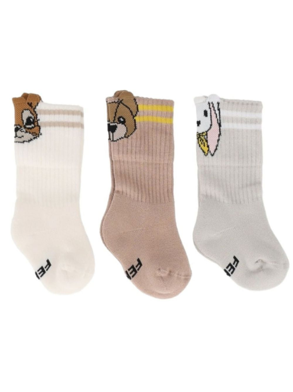 Set di tre paia di calzini per neonati Fendi Kids multicolore con motivo insarsiato "mascotte" BUN020 B18Y F0WB1 FENDI KIDS