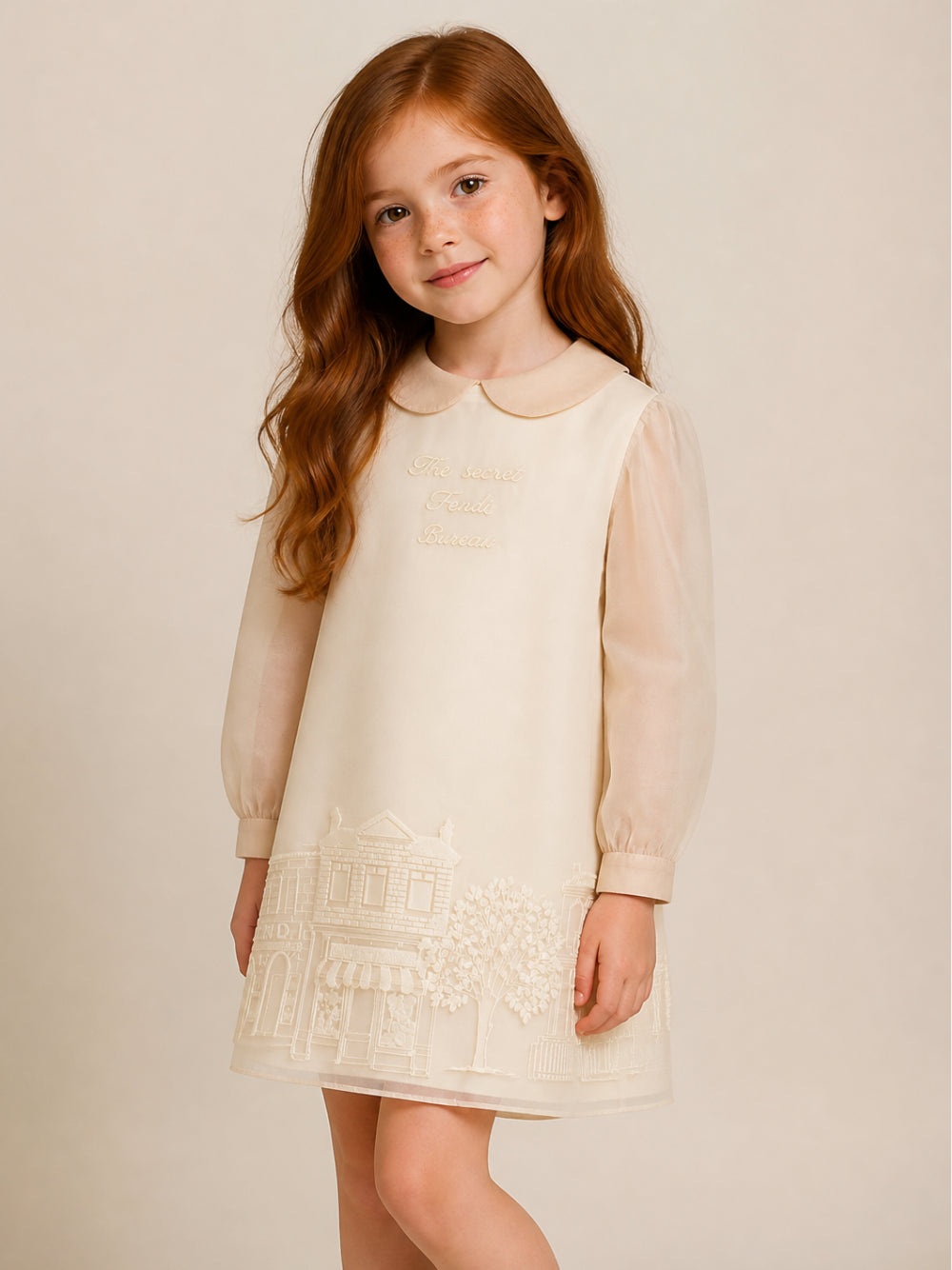 Abito per bambina Fendi Kids beige con dettagli ricamati JFB873 AIXR F1P2N FENDI KIDS
