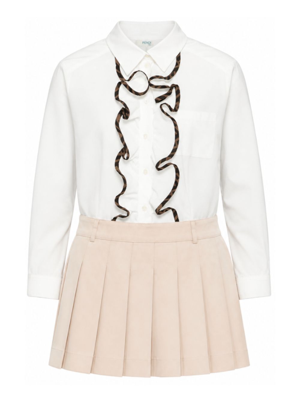 Abito per bambina Fendi Kids beige con dettagli ruches sul davanti JFB882 AS5Y F1P2N FENDI KIDS