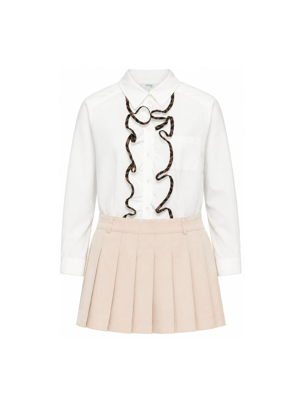 Abito per bambina Fendi Kids beige con dettagli ruches sul davanti JFB882 AS5Y F1P2N FENDI KIDS