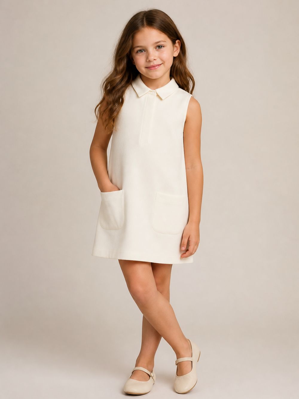 Abito per bambina Fendi Kids bianco con colletto a punte JFB903 B1L0 F0QM0 FENDI KIDS