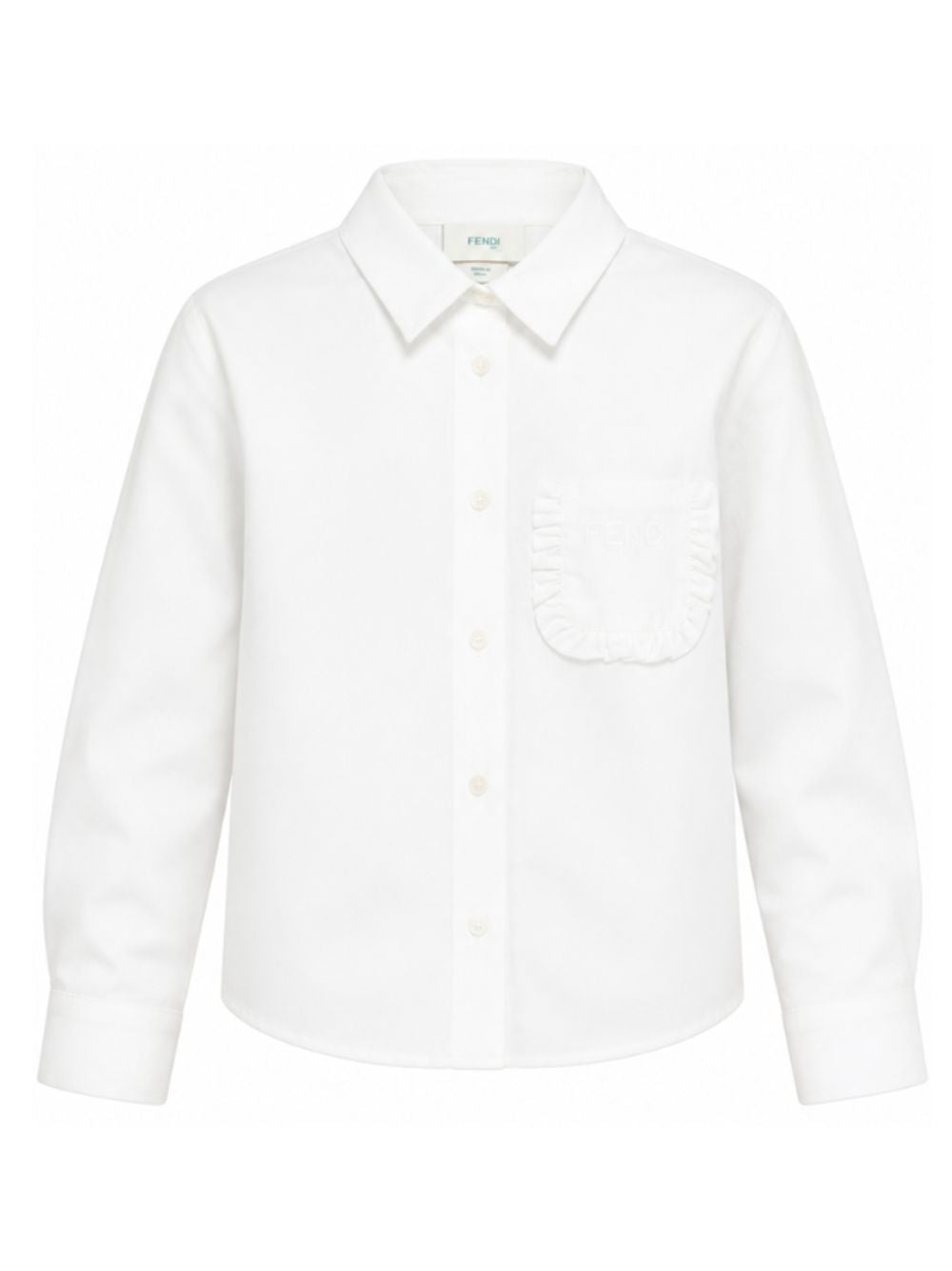 Camicia per bambina Fendi Kids bianca con taschino con ruches sul petto JFC157 AEXZ F0TU9 FENDI KIDS