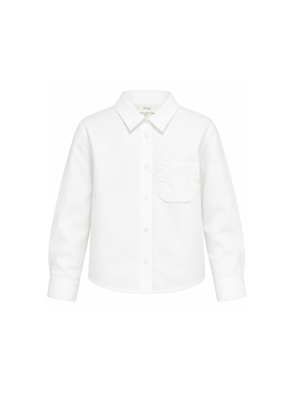 Camicia per bambina Fendi Kids bianca con taschino con ruches sul petto JFC157 AEXZ F0TU9 FENDI KIDS