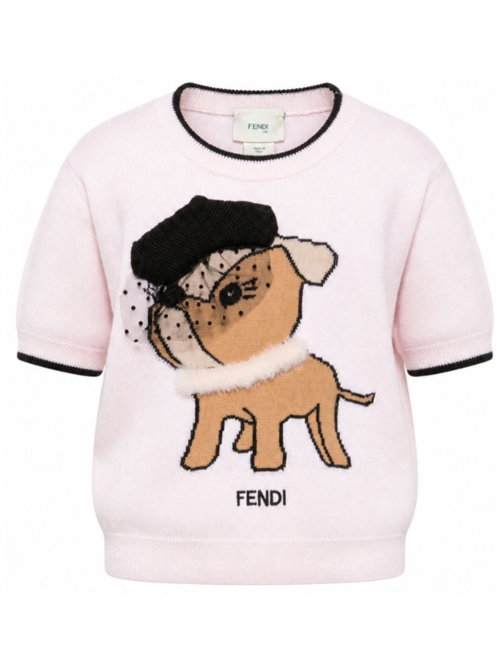 Maglione per bambina Fendi Kids rosa con ricamo cagnolino JFG263 AJ8W F1UL9 FENDI KIDS