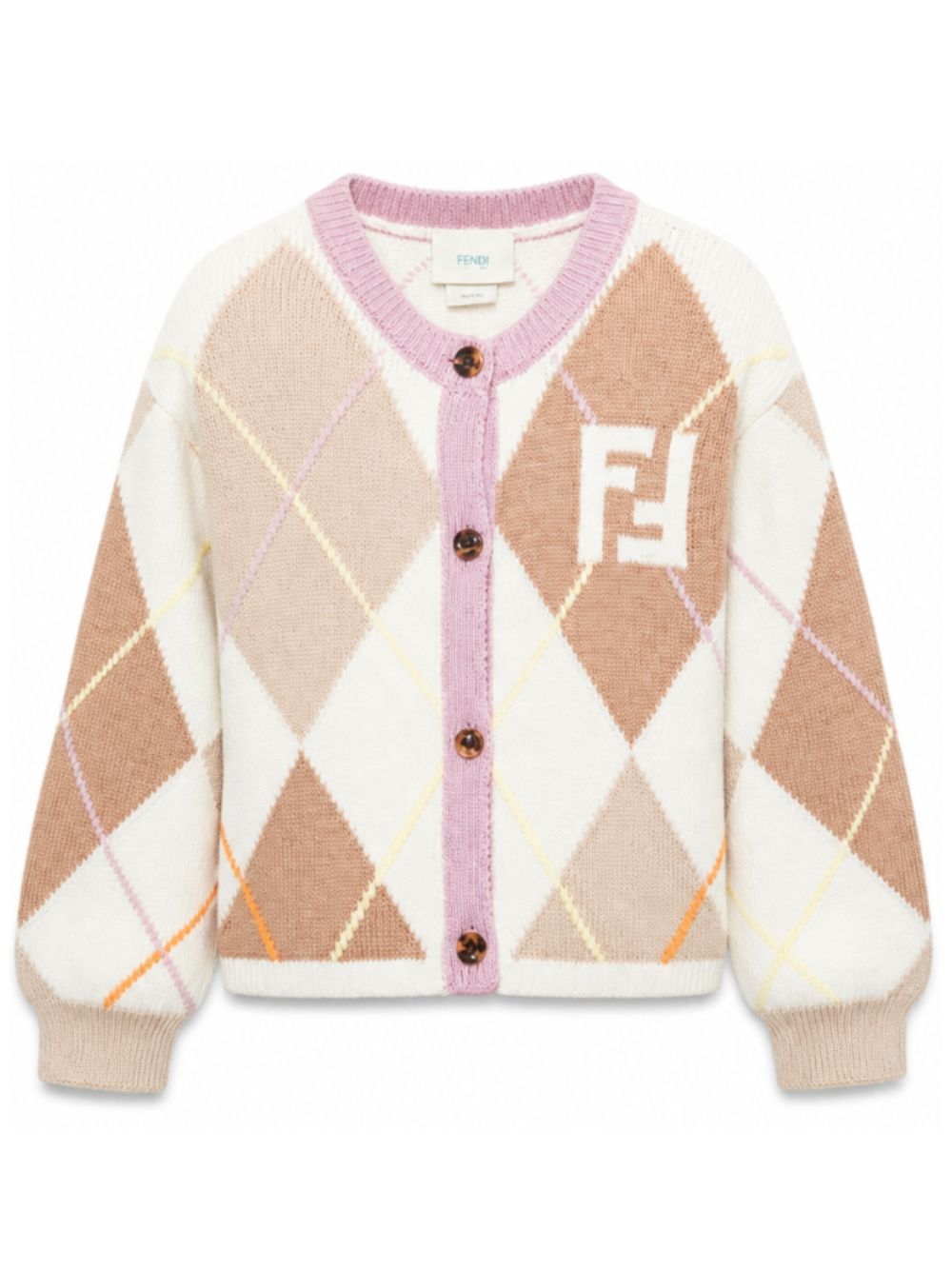 Maglione per bambina Fendi Kids beige con motivo argyle JFG266 AJ8X F1P2N FENDI KIDS