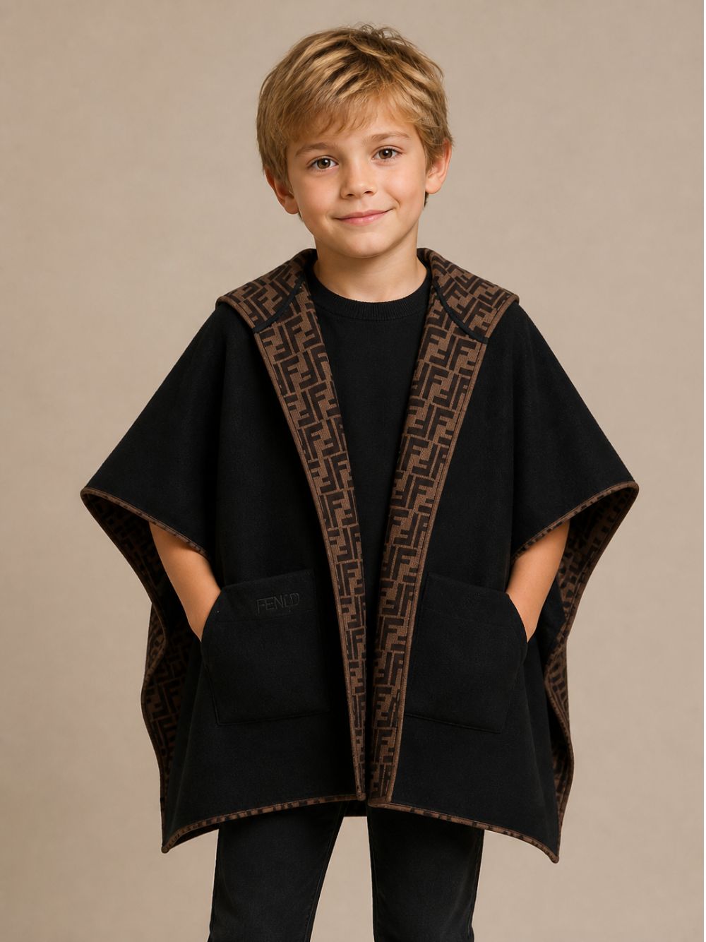 Mantella per bambini Fendi Kids nero reversibile con motivo FF JFQ056 AKLS F1M0T FENDI KIDS
