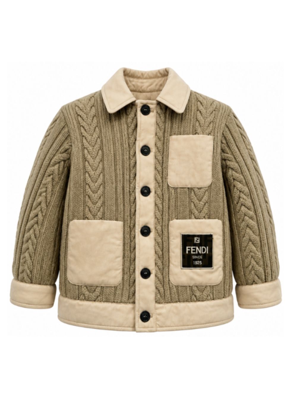 Giubbino per bambino Fendi Kids beige con trama intrecciata JMA359 AY8X F0QU5 FENDI KIDS