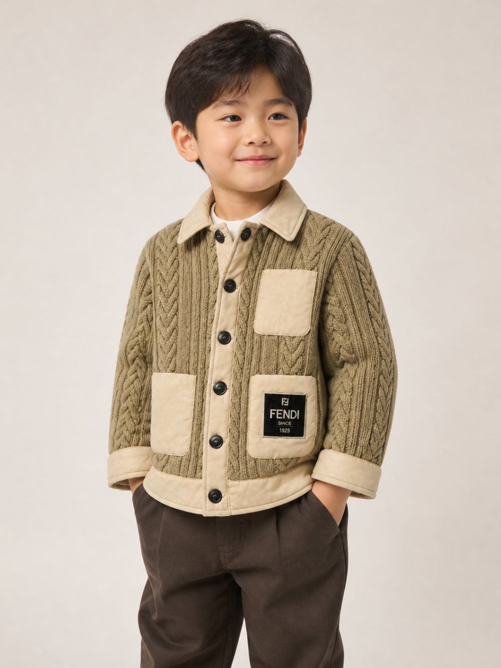 Giubbino per bambino Fendi Kids beige con trama intrecciata JMA359 AY8X F0QU5 FENDI KIDS