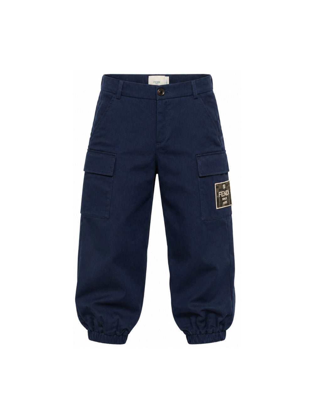 Pantaloni cargo per bambino Fendi Kids blu con patch con logo sul davanti JMF600 AS5Y F1I11 FENDI KIDS