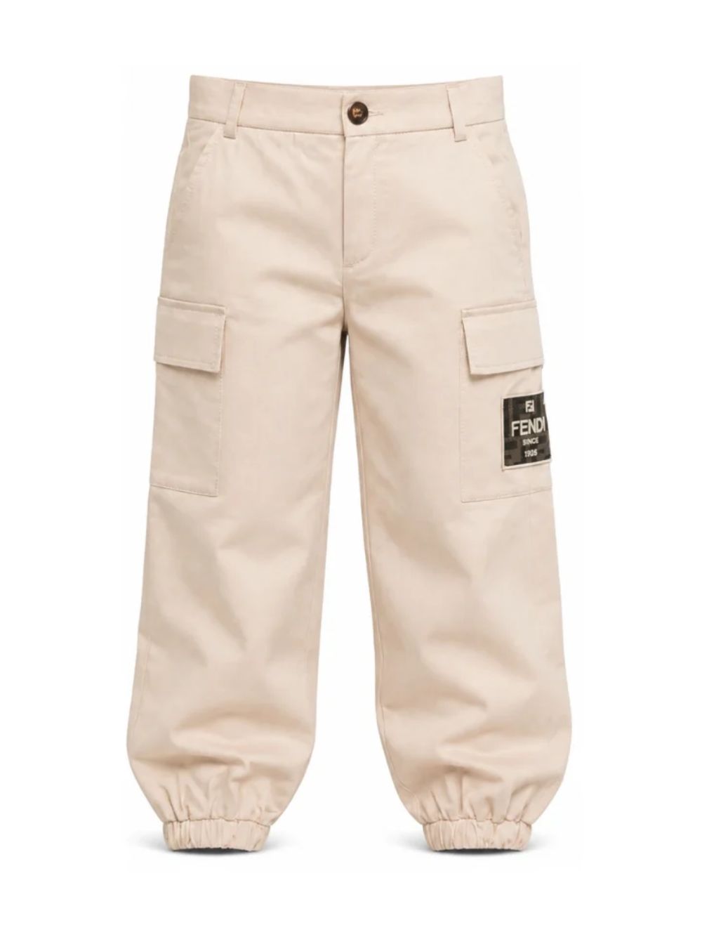 Pantaloni cargo per bambino Fendi Kids beige con patch con logo sul davanti JMF600 AS5Y F1P2N FENDI KIDS