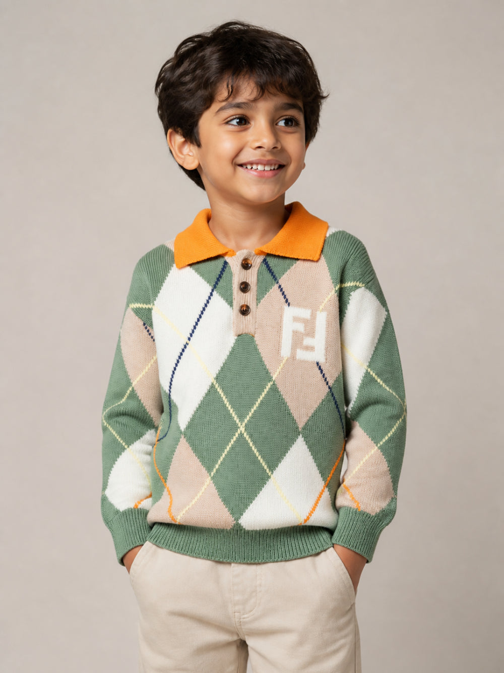 Maglione per bambino Fendi Kids multicolore con logo frontale JMG167 AJ8X F1V3S FENDI KIDS