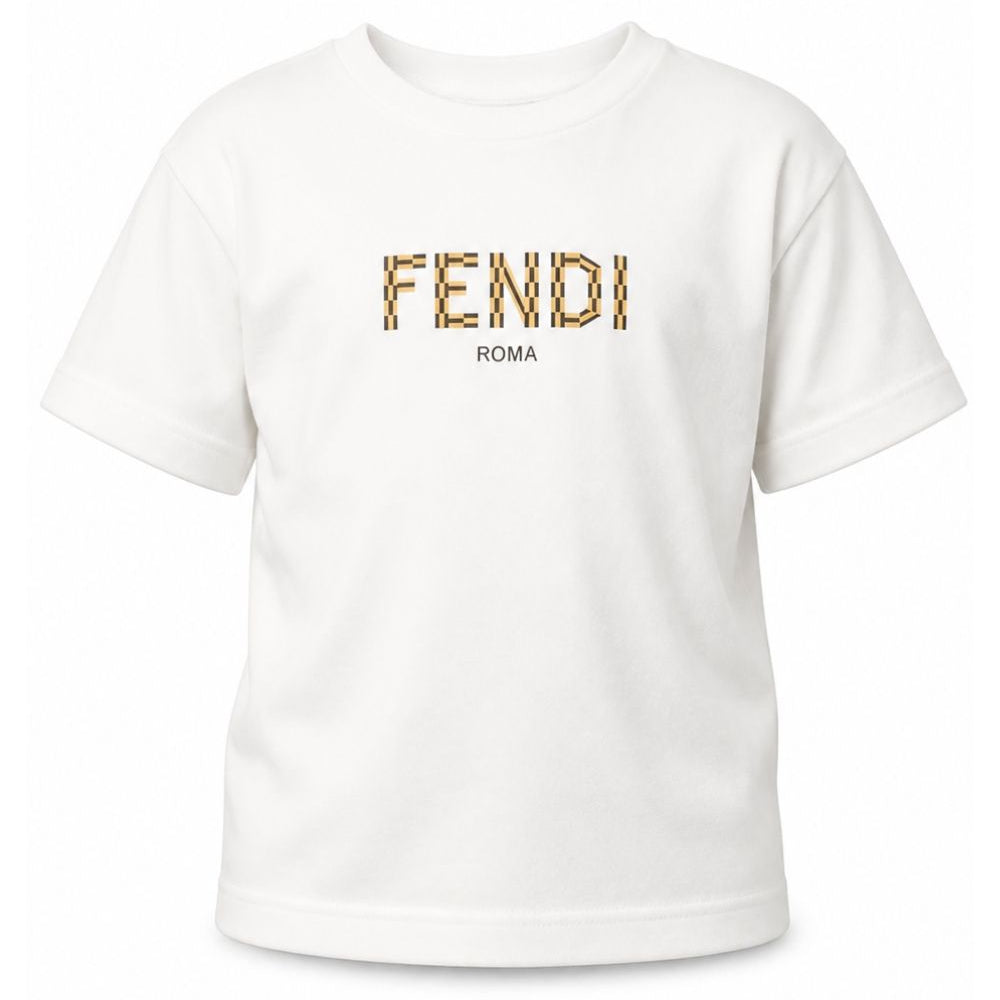T-shirt per bambina Fendi Kids bianca con applicazione con logo JMI463 7AJ F0TU9 FENDI KIDS