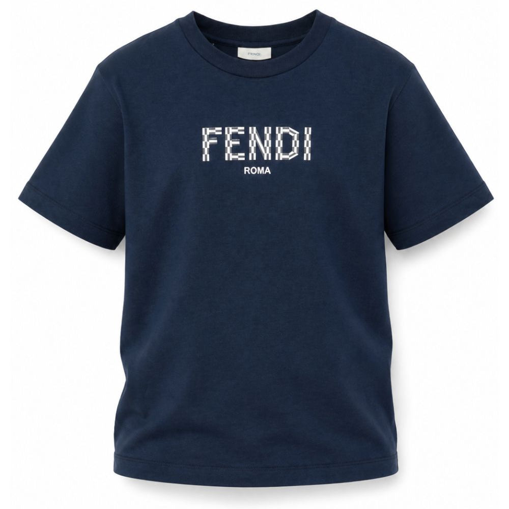 T-shirt per bambino Fendi Kids blu navy con stampa logo sul davanti JMI463 7AJ F1I11 FENDI KIDS