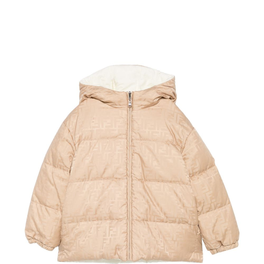 Giubbino per bambini Fendi Kids beige con logo FF jacquard all-over JUA282 AJ8U F1P2N FENDI KIDS