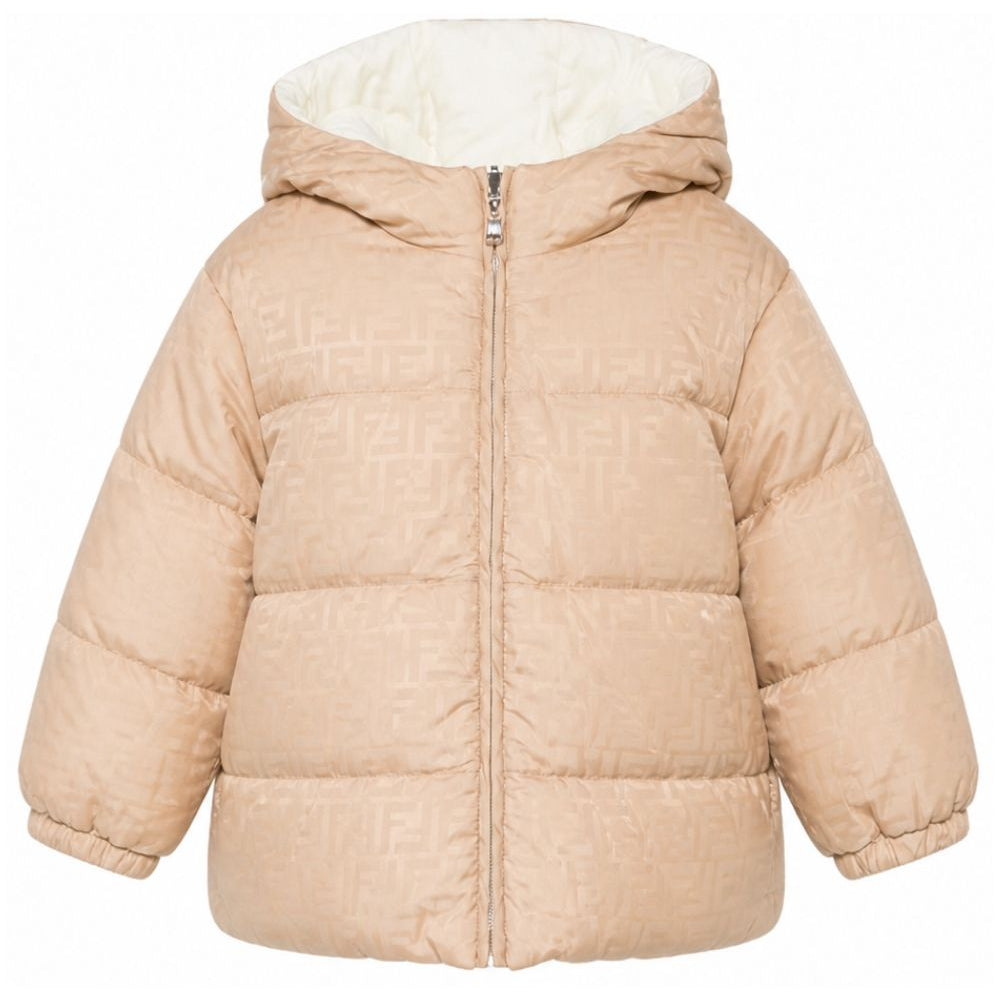 Giubbino per bambini Fendi Kids beige con logo FF jacquard all-over JUA282 AJ8U F1P2N FENDI KIDS