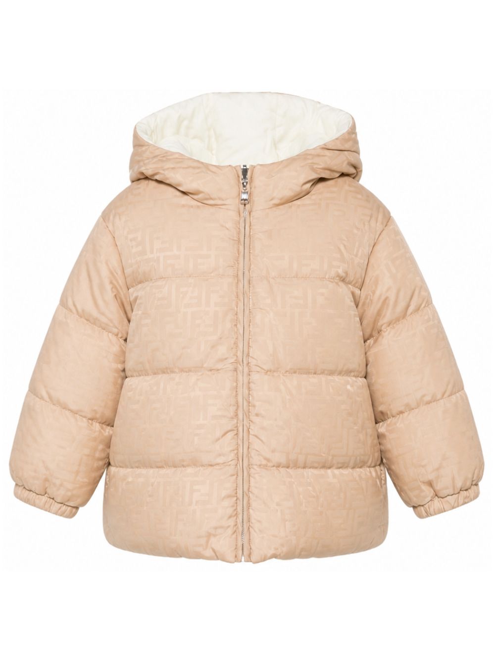 Giubbino per bambini Fendi Kids beige con logo FF jacquard all-over JUA282 AJ8U F1P2N FENDI KIDS
