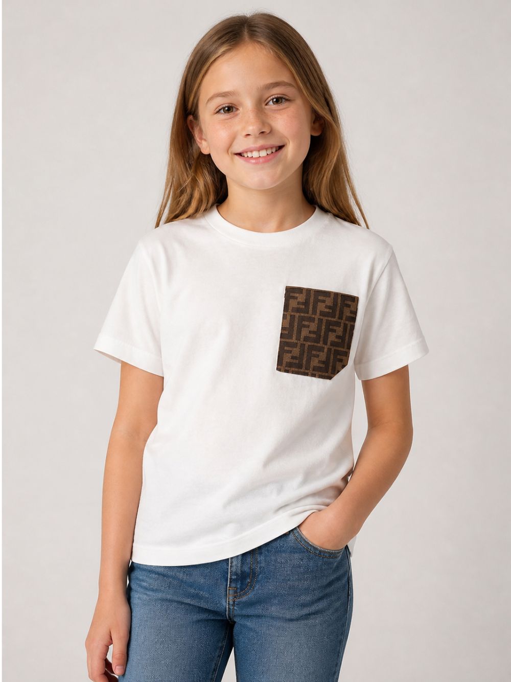 T-shirt per bambino Fendi Kids bianco latte a maniche corte JUI150 7AJ F0TU9 FENDI KIDS