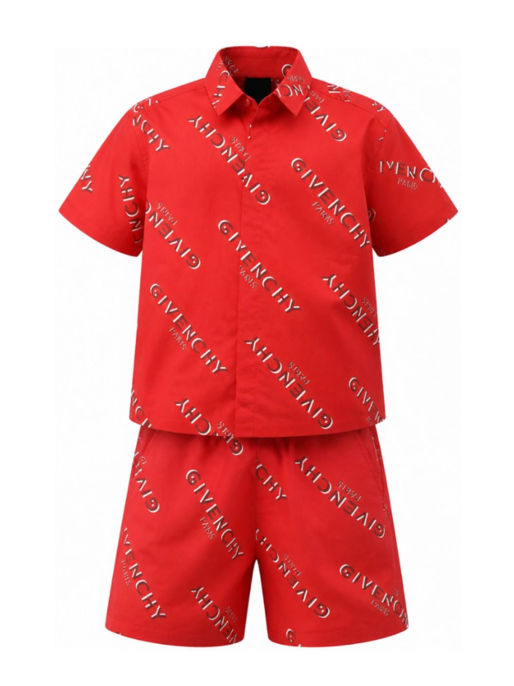 Completo camicia e shorts per bambino Givenchy Kids rosso con stampa logo H31277 991 GIVENCHY KIDS