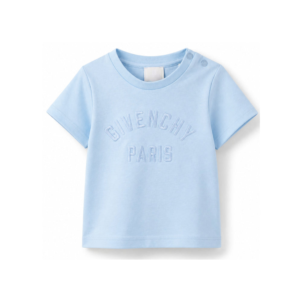 T-shirt per neonato Givenchy Kids azzurra con logo ricamato sul davanti H31286 789 GIVENCHY KIDS