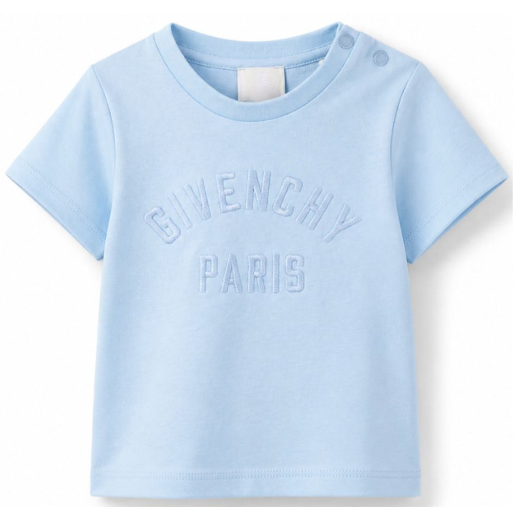 T-shirt per neonato Givenchy Kids azzurra con logo ricamato sul davanti H31286 789 GIVENCHY KIDS
