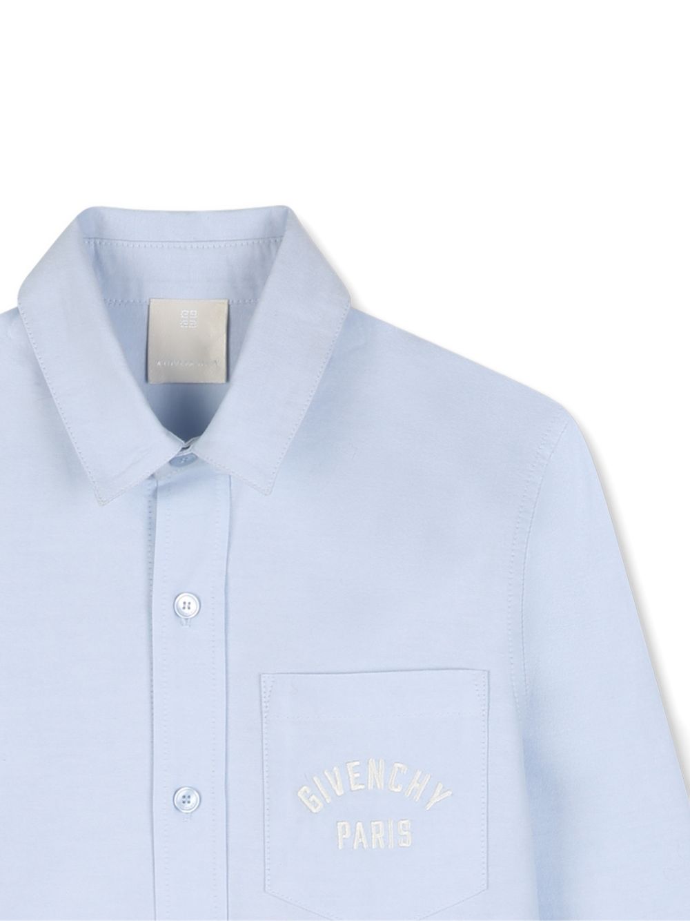 Camicia per bambino Givenchy Kids azzurra con logo ricamato e tasca H31392 789 GIVENCHY KIDS