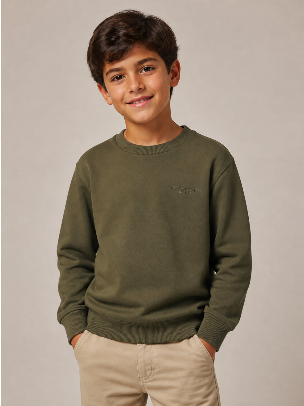 Felpa per bambino Givenchy Kids verde con logo ricamato sul davanti H31396 653 GIVENCHY KIDS
