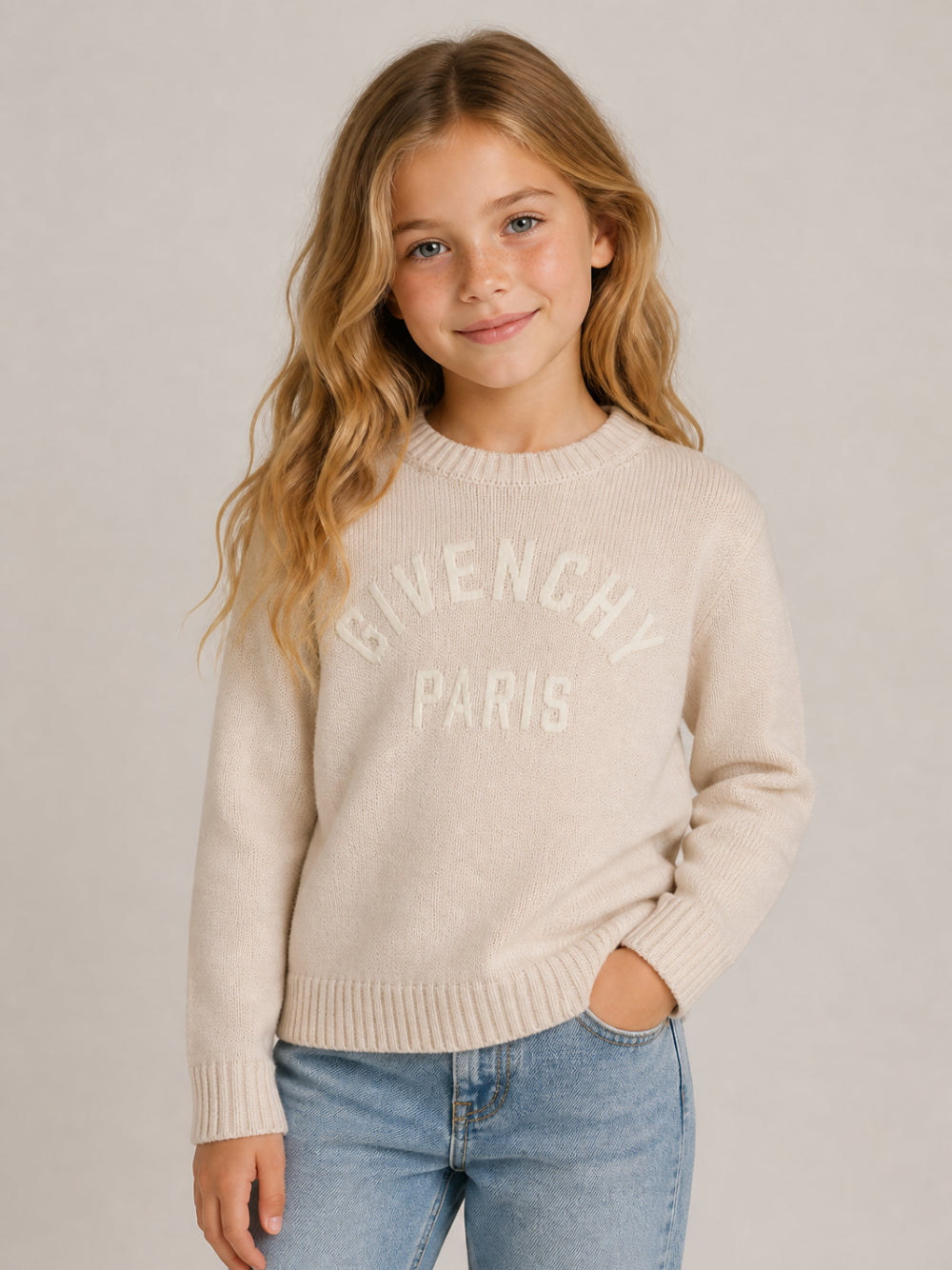 Maglione per bambina Givenchy Kids beige con logo ricamato H31487 117 GIVENCHY KIDS