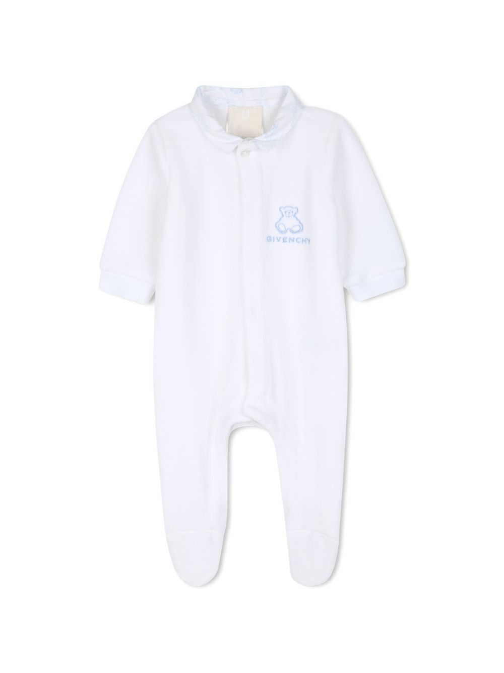 Set tutina e bavaglino per neonato Givenchy Kids bianco con dettagli in azzurro H31535 10P GIVENCHY KIDS