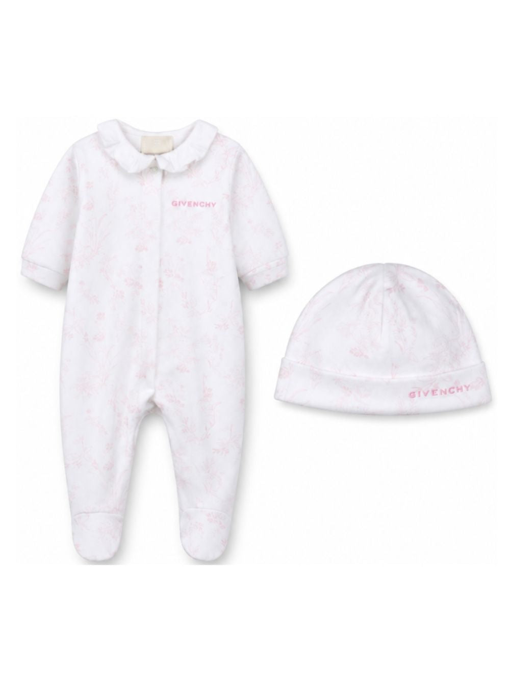 Set tutina e cappellino per neonata Givenchy Kids rosa con logo ricamato sul davanti H31539 N54 GIVENCHY KIDS