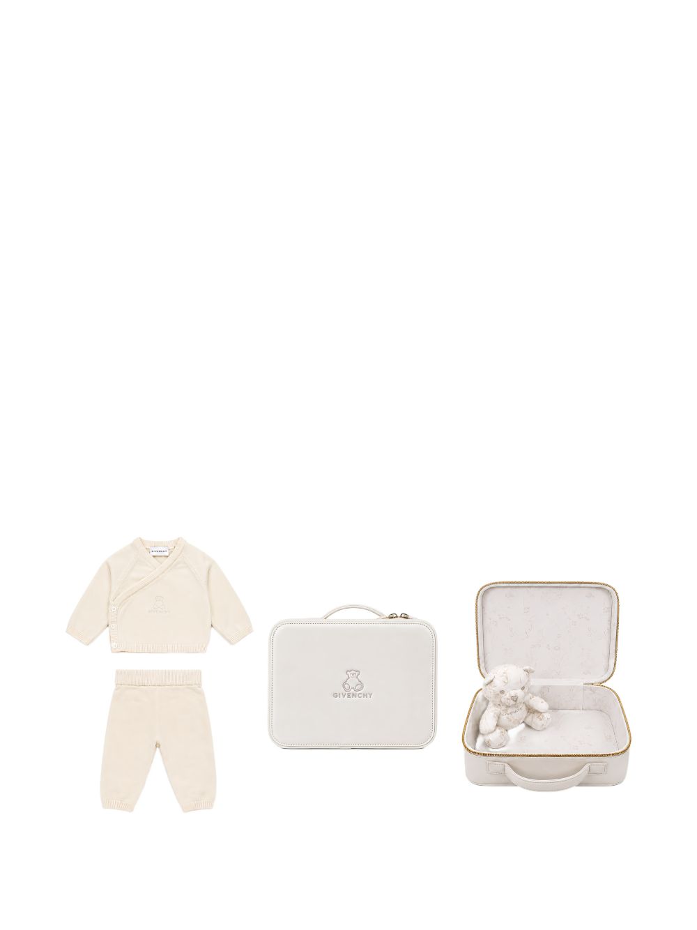 Set regalo tutina orsetto e cofanetto per neonati Givenchy Kids beige con orsetto H31563 21K GIVENCHY KIDS
