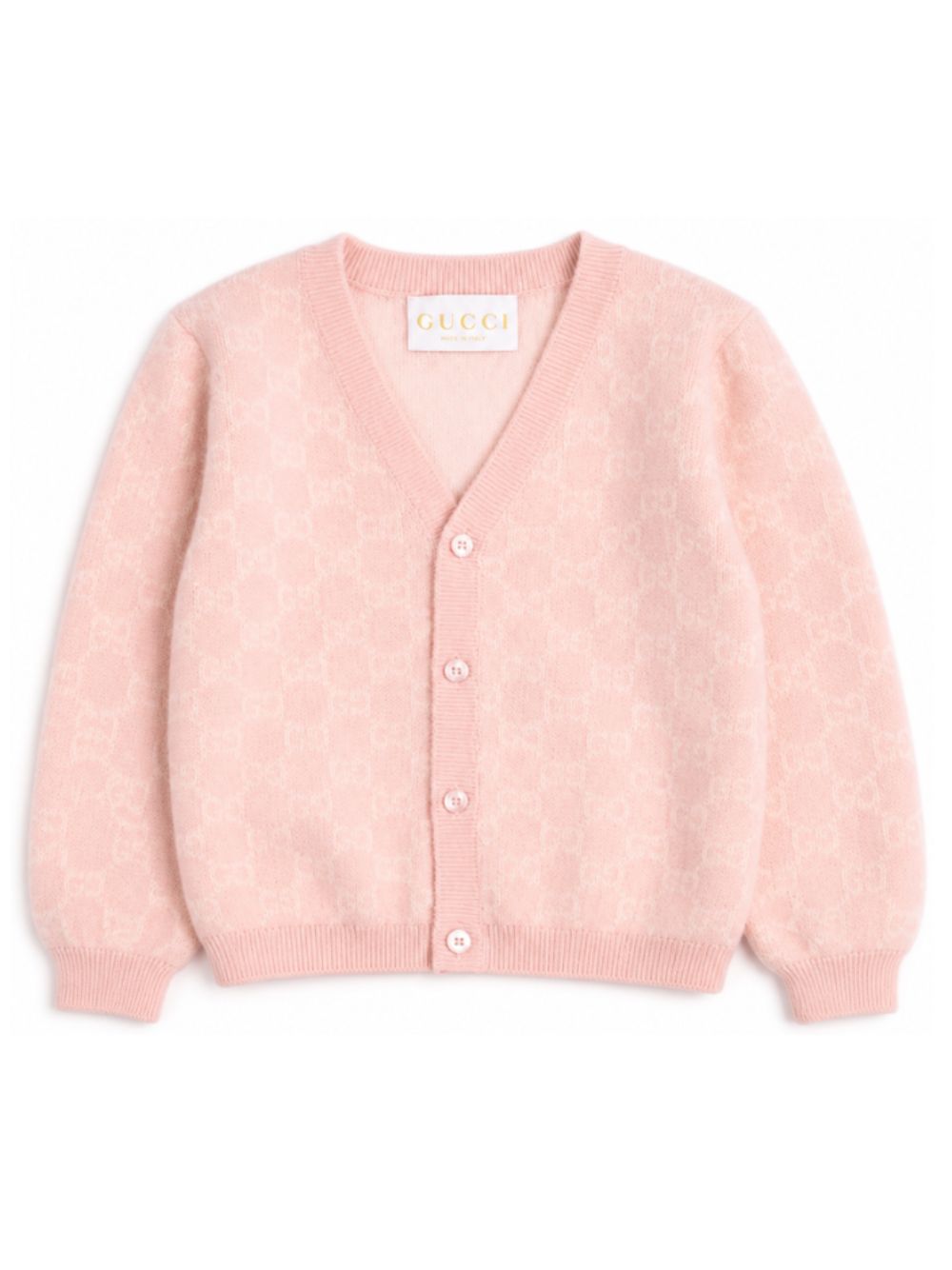 Cardigan per neonata Gucci Kids rosa con motivo GG jacquard 834348XKEZP 5012 GUCCI KIDS