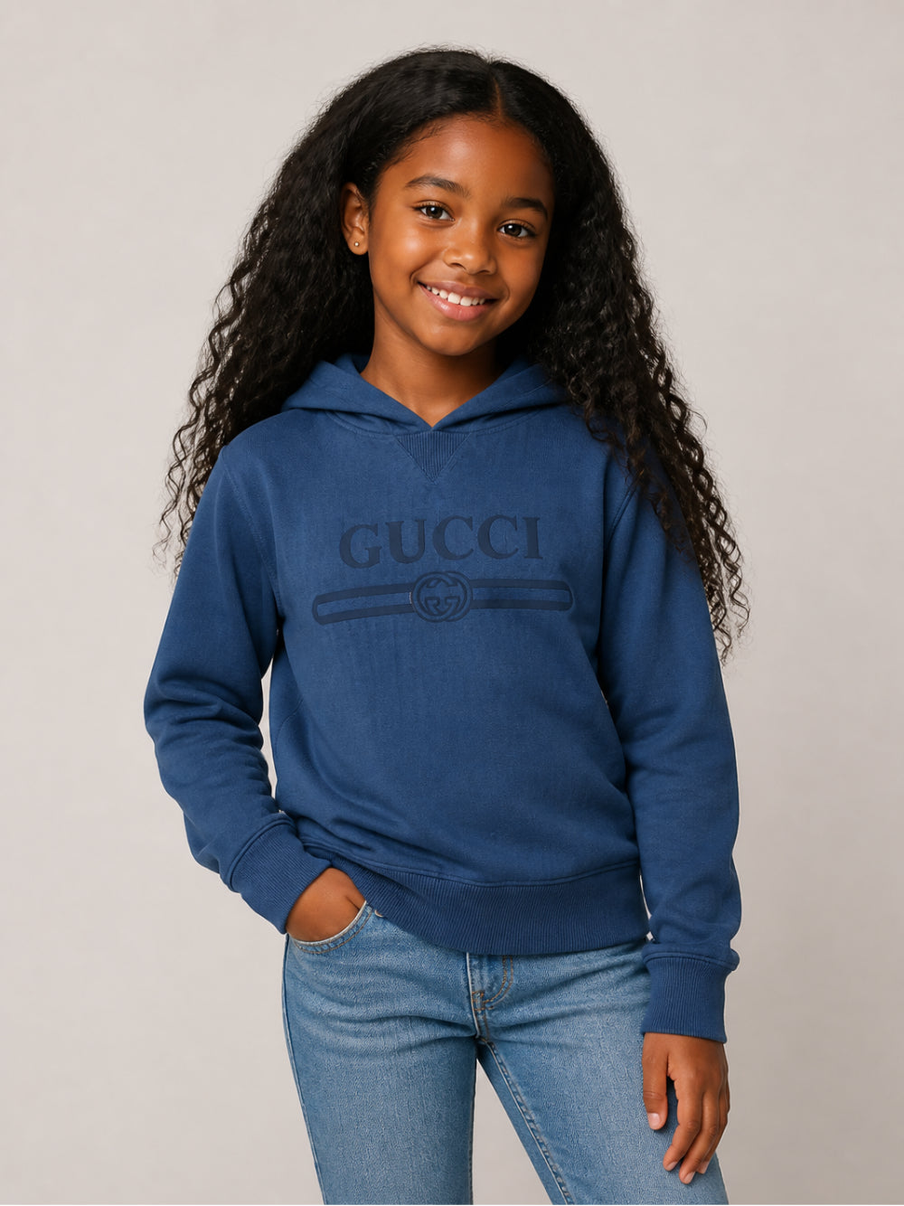 Felpa per bambini Gucci KIds blu con stampa logo sul davanti 855554XJHXM 4393 GUCCI KIDS
