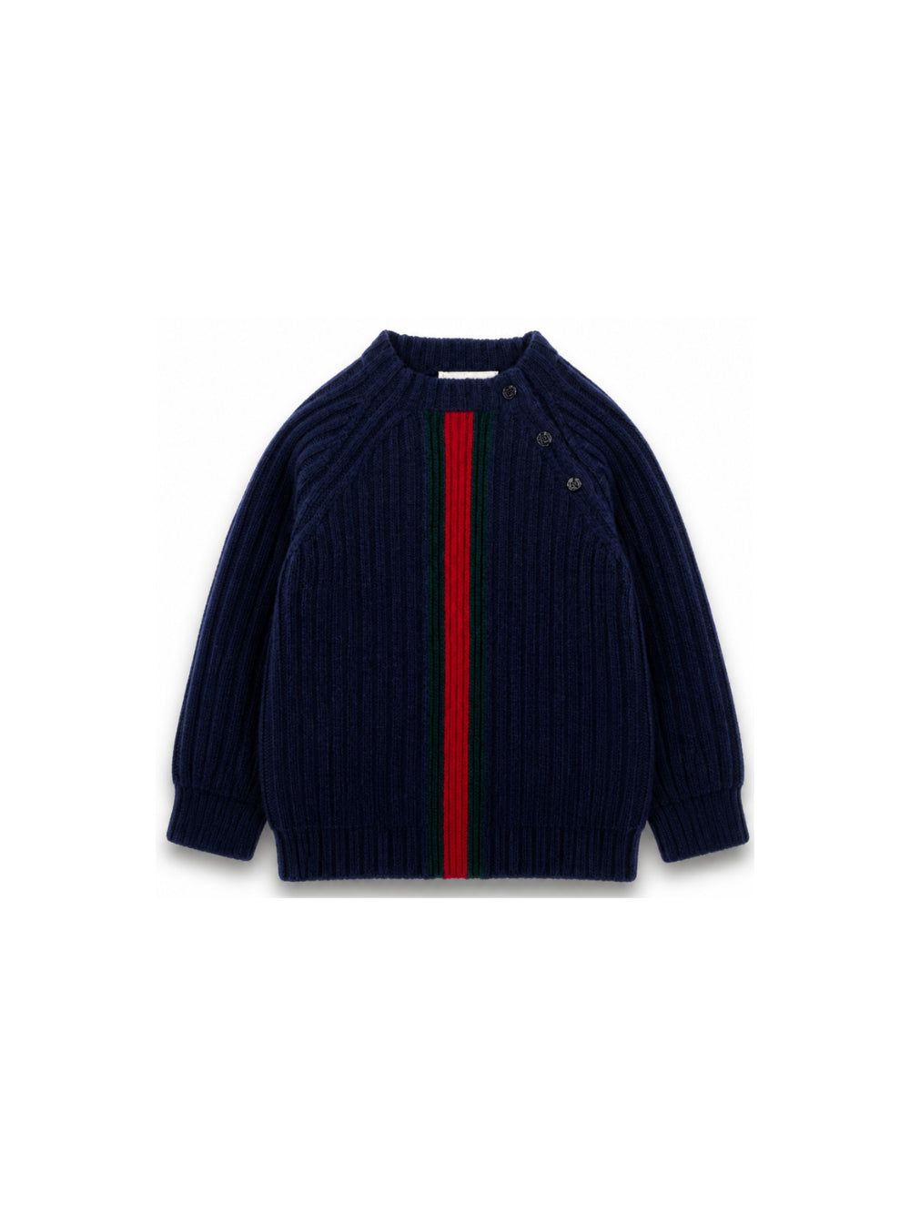 Maglione per neonato Gucci Kids blu con dettagli in motivo Web Stripe 866182XKFIL 4154 GUCCI KIDS