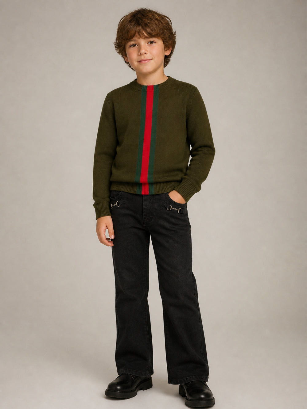 Maglione per bambino Gucci Kids verde con decorazione Web 867433XKFNR 3008 GUCCI KIDS