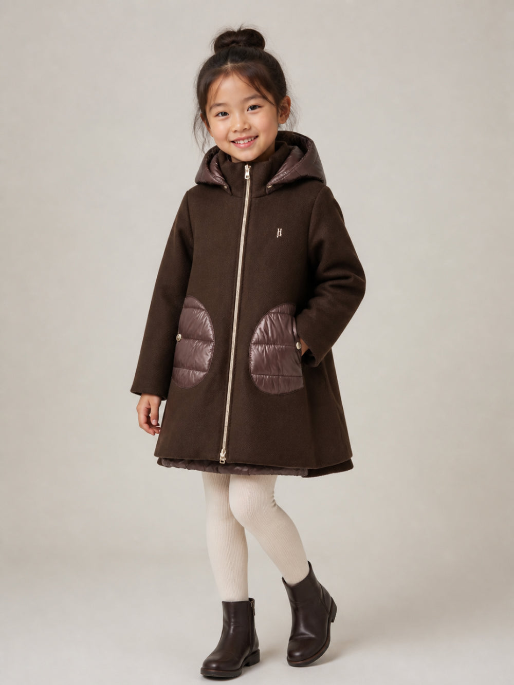 Cappotto per bambina Herno Kids marrone con inserti imbottiti GC000049G33344 8810 HERNO KIDS