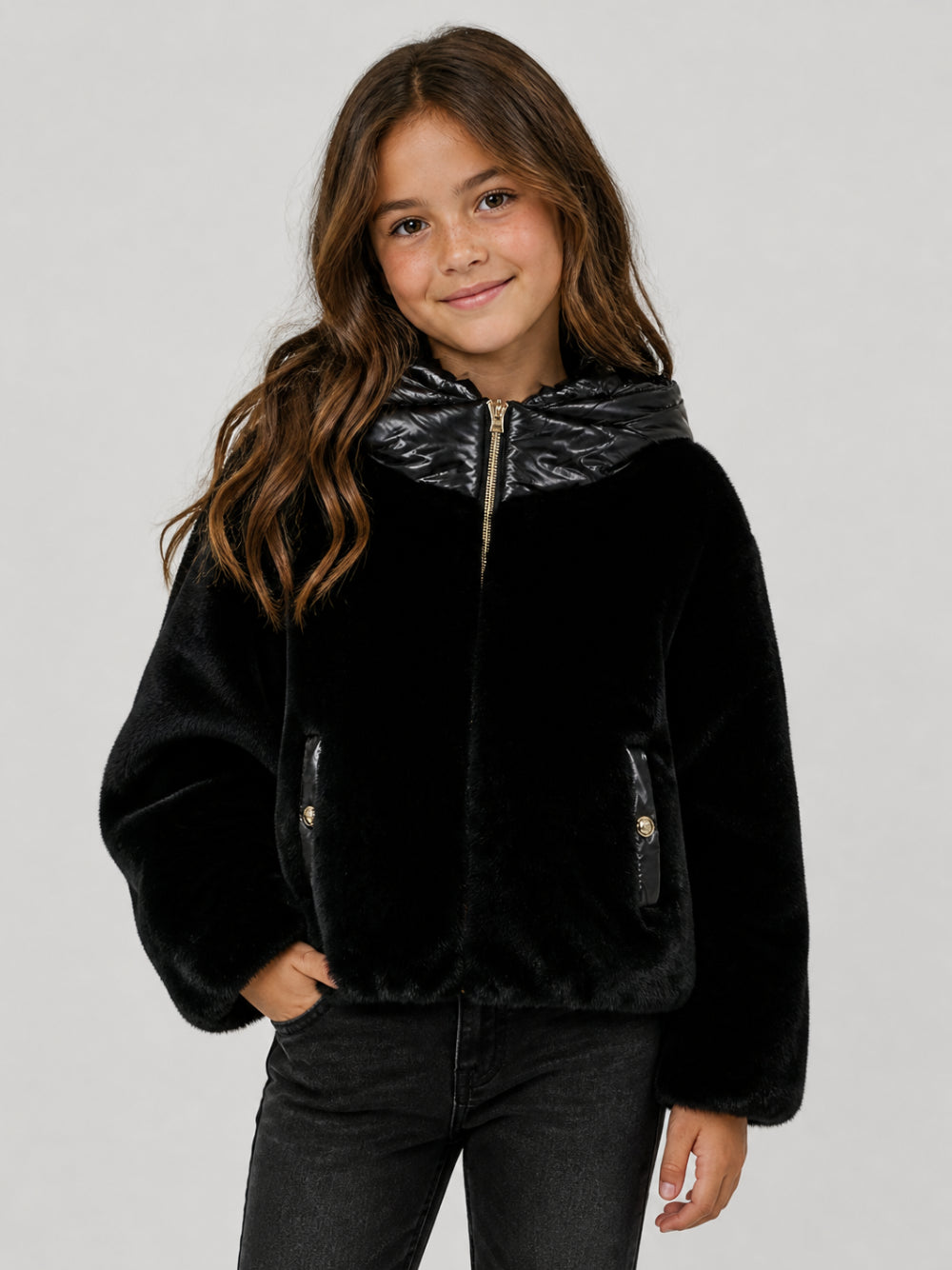 Giubbino per bambina Herno Kids nero con texture teddy GC000060G12630 9300 HERNO KIDS