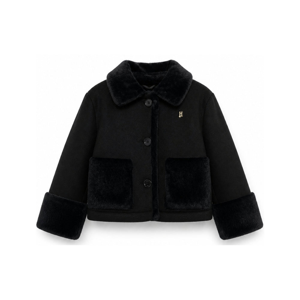Giubbino per bambina Herno Kids nero con inserti in ecopelliccia GI000104G33344 9300 HERNO KIDS