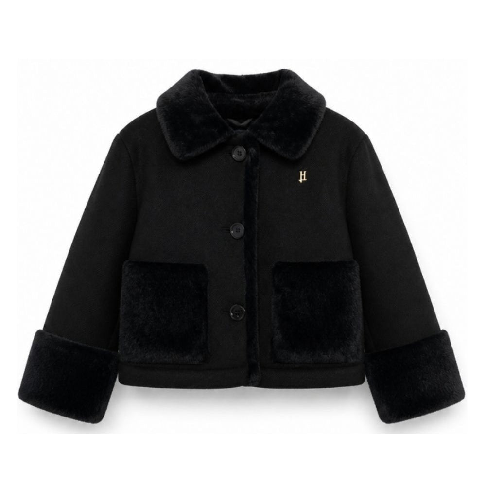 Giubbino per bambina Herno Kids nero con inserti in ecopelliccia GI000104G33344 9300 HERNO KIDS