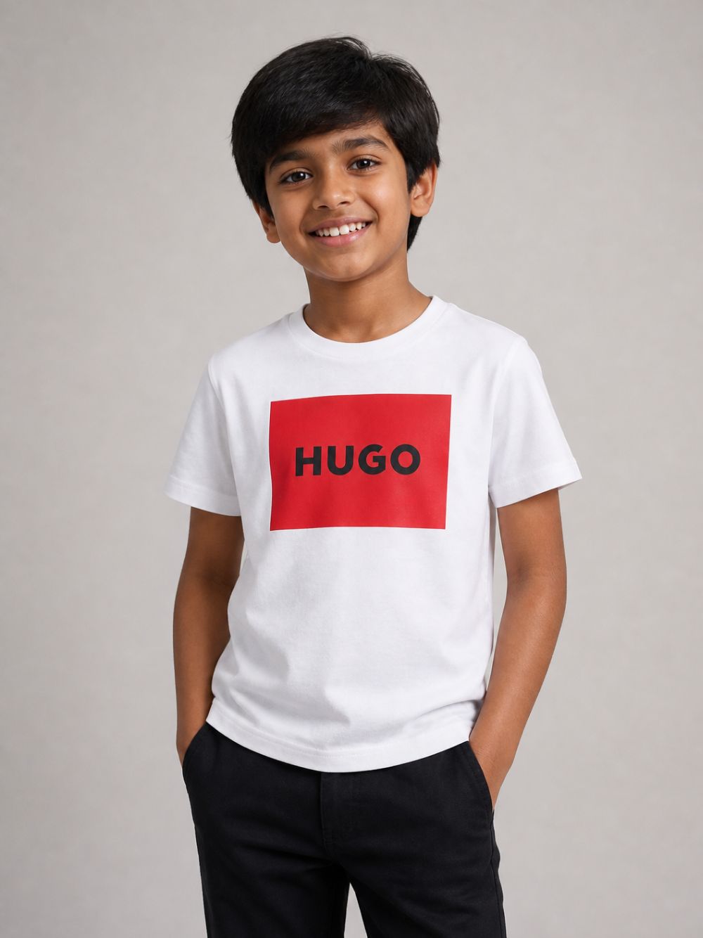 T-shirt per bambino bianca Boss Kids bianca con stampa logo G00572 10P Hugo KIDS