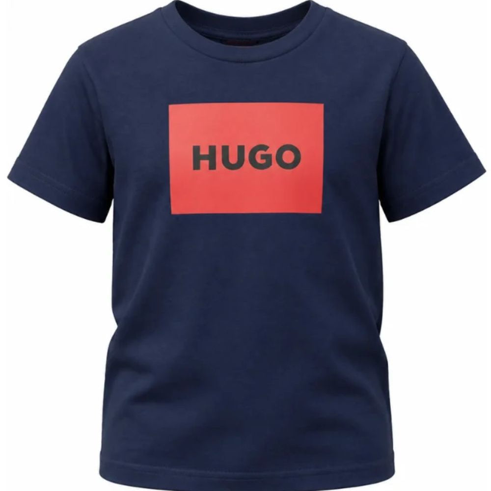 T-shirt per bambino Hugo Kids blu con logo sul davanti G00572 85C Hugo KIDS