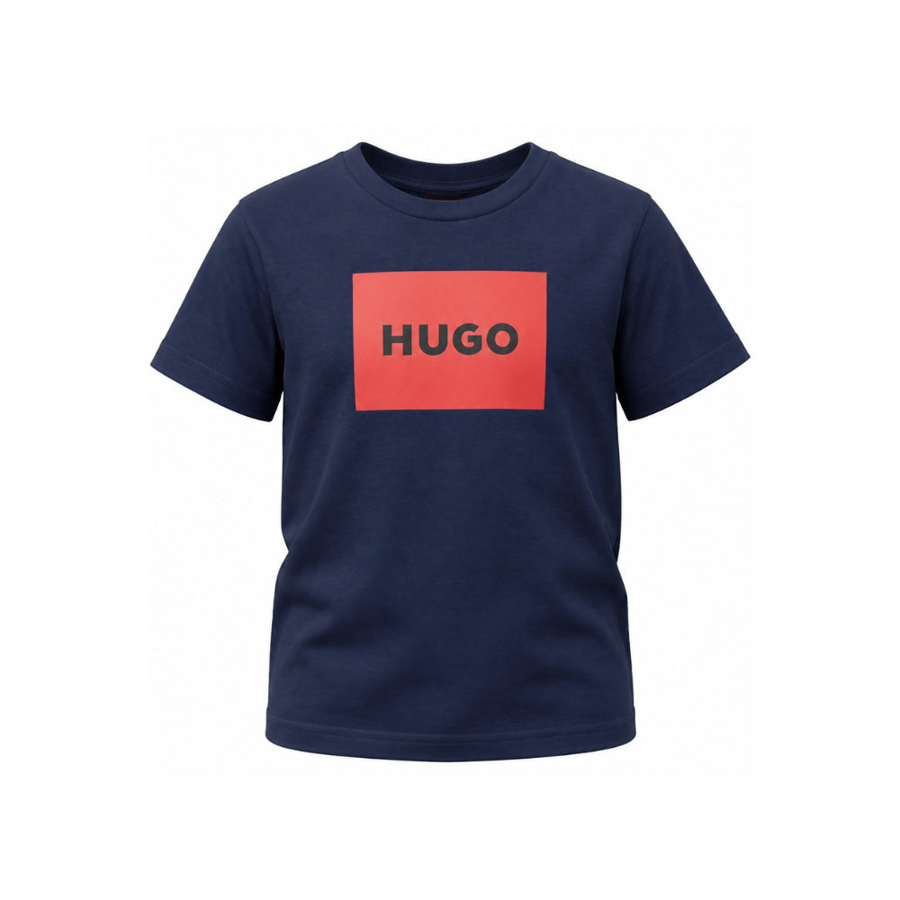 T-shirt per bambino Hugo Kids blu con logo sul davanti G00572 85C Hugo KIDS