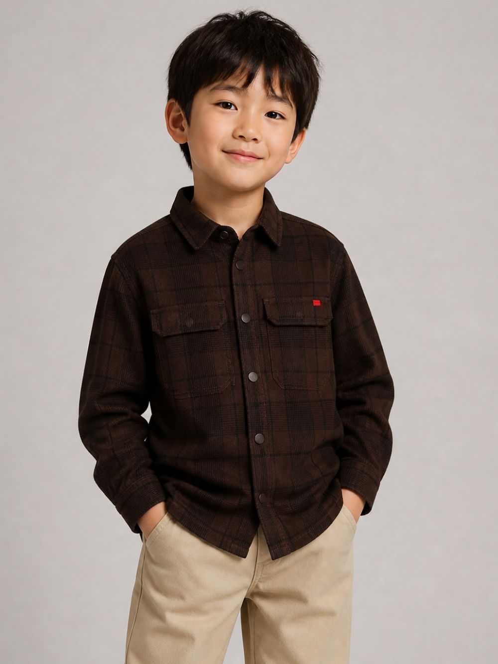 Camicia per bambino Hugo Kids marrone con design a quadri G01226 33G Hugo KIDS