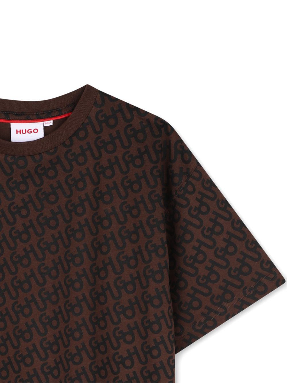 T-shirt per bambino Hugo Kids marrone con stampa monogramma all-over G01249 33G Hugo KIDS