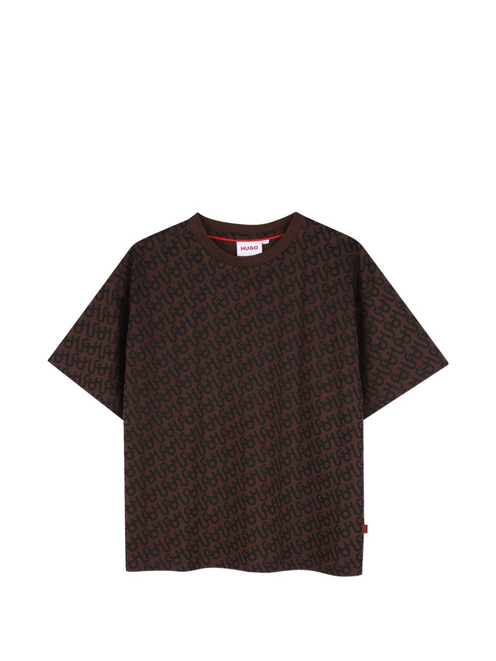 T-shirt per bambino Hugo Kids marrone con stampa monogramma all-over G01249 33G Hugo KIDS