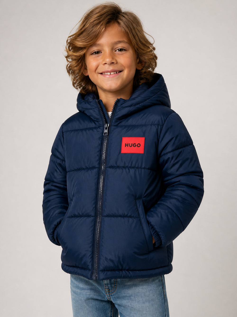 Piumino per bambino Hugo Kids blu con patch logata G01254 85C Hugo KIDS