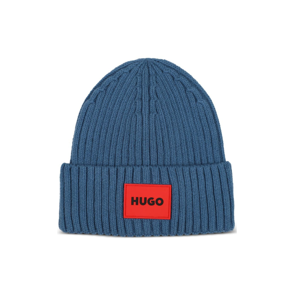 Berretto per bambino Hugo Kids blu a coste con applicazione G01314 836 Hugo KIDS
