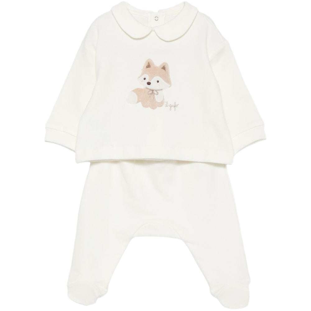 Set maglione e pantaloni per neonati Il Gufo Kids bianco con toppa a forma di volpe con toppa a forma di volpe A26GDF0036M0100 100 IL GUFO KIDS