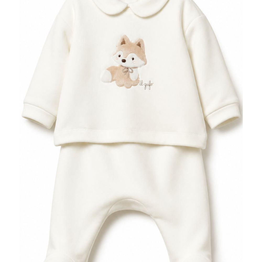 Set maglione e pantaloni per neonati Il Gufo Kids bianco con toppa a forma di volpe con toppa a forma di volpe A26GDF0036M0100 100 IL GUFO KIDS