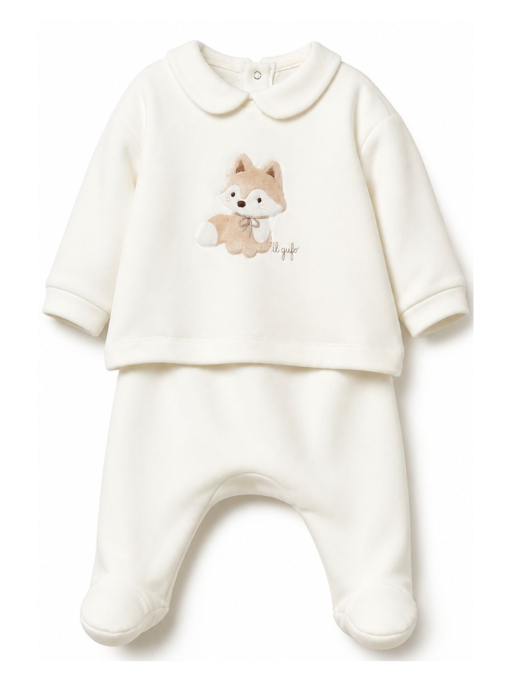 Set maglione e pantaloni per neonati Il Gufo Kids bianco con toppa a forma di volpe con toppa a forma di volpe A26GDF0036M0100 100 IL GUFO KIDS